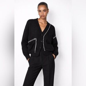 NWT Zara Black Cardigan with White Stitching